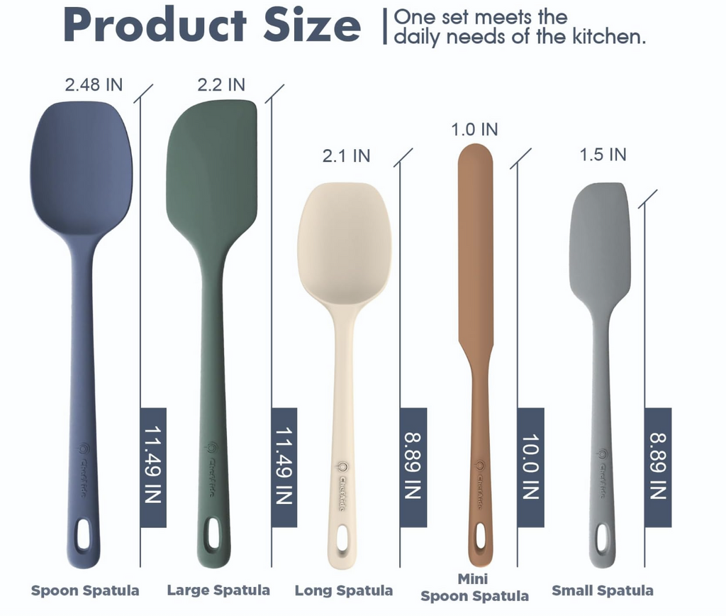 5 Piece Silicone Spatula Set, Food Grade Rubber!
