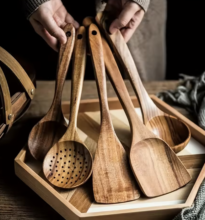 Soft Safety Wooden Utensils Kitchen Set