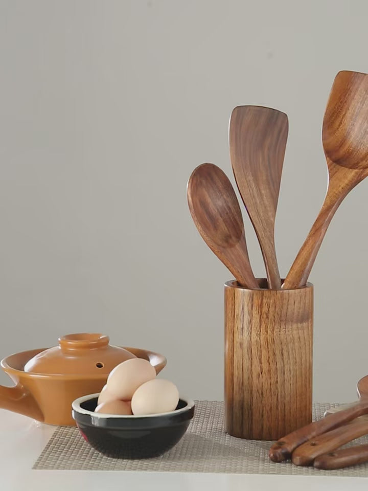 Soft Safety Wooden Utensils Kitchen Set